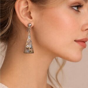 Vintage Taxco Mexico .925 Sterling Silver Abalone Inlay Dangle Earrings